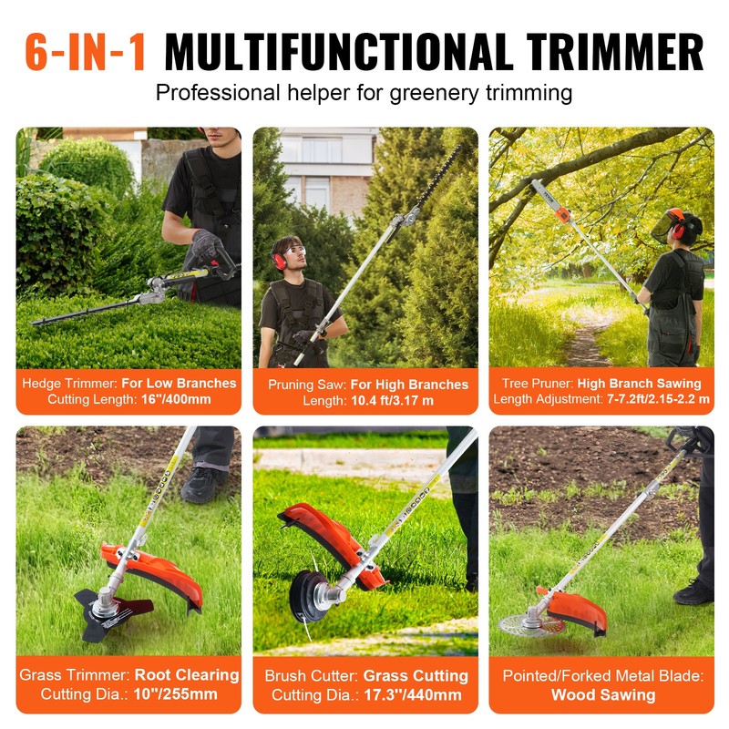 6-in-1 Multi-Functional Trimming Tools Gas Hedge Trimmer 43CC Weed Eater gallery