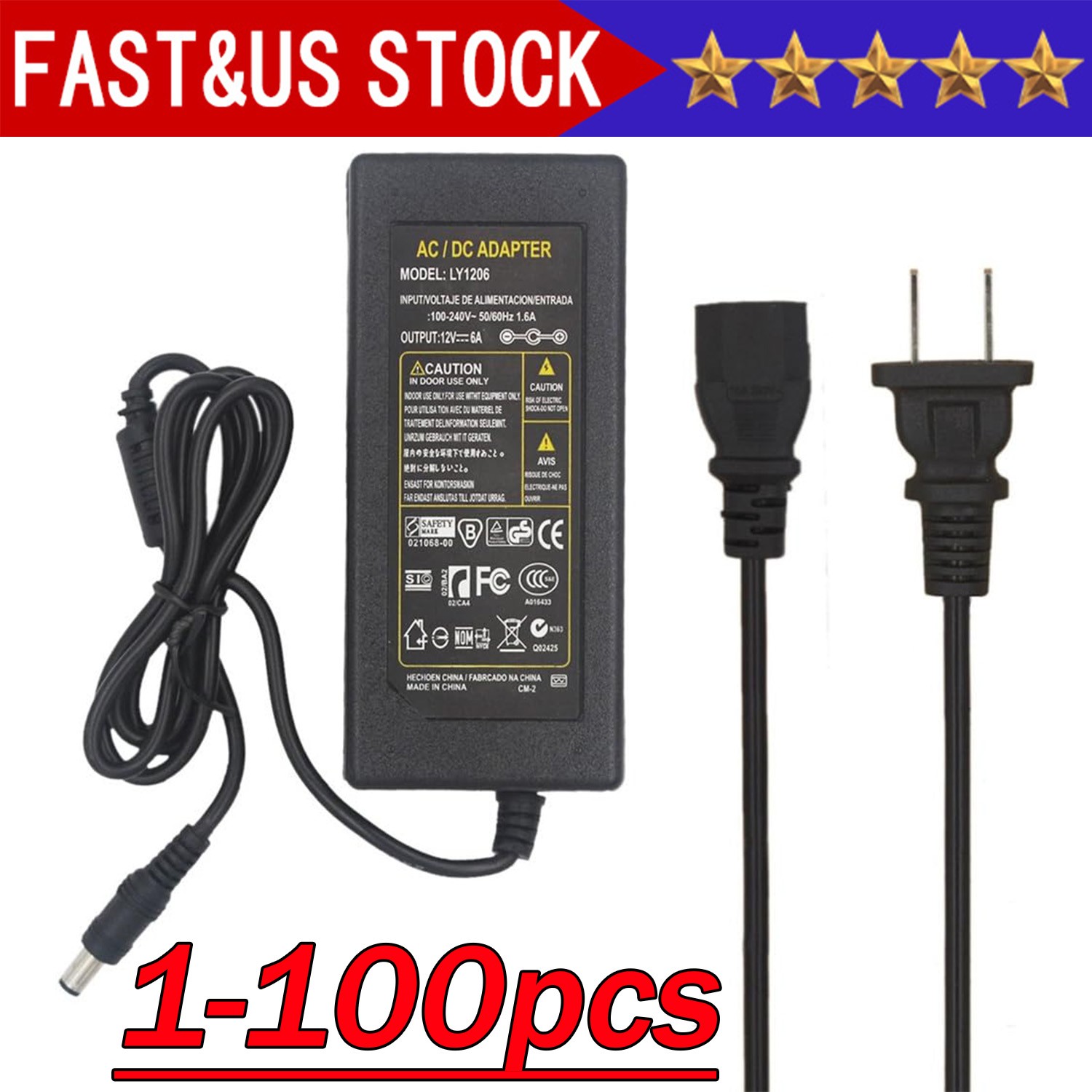 12V 5A 5 AMP 60W DC Power Supply Adapter Transformer LED Strip CCTV PC 5050 USA gallery