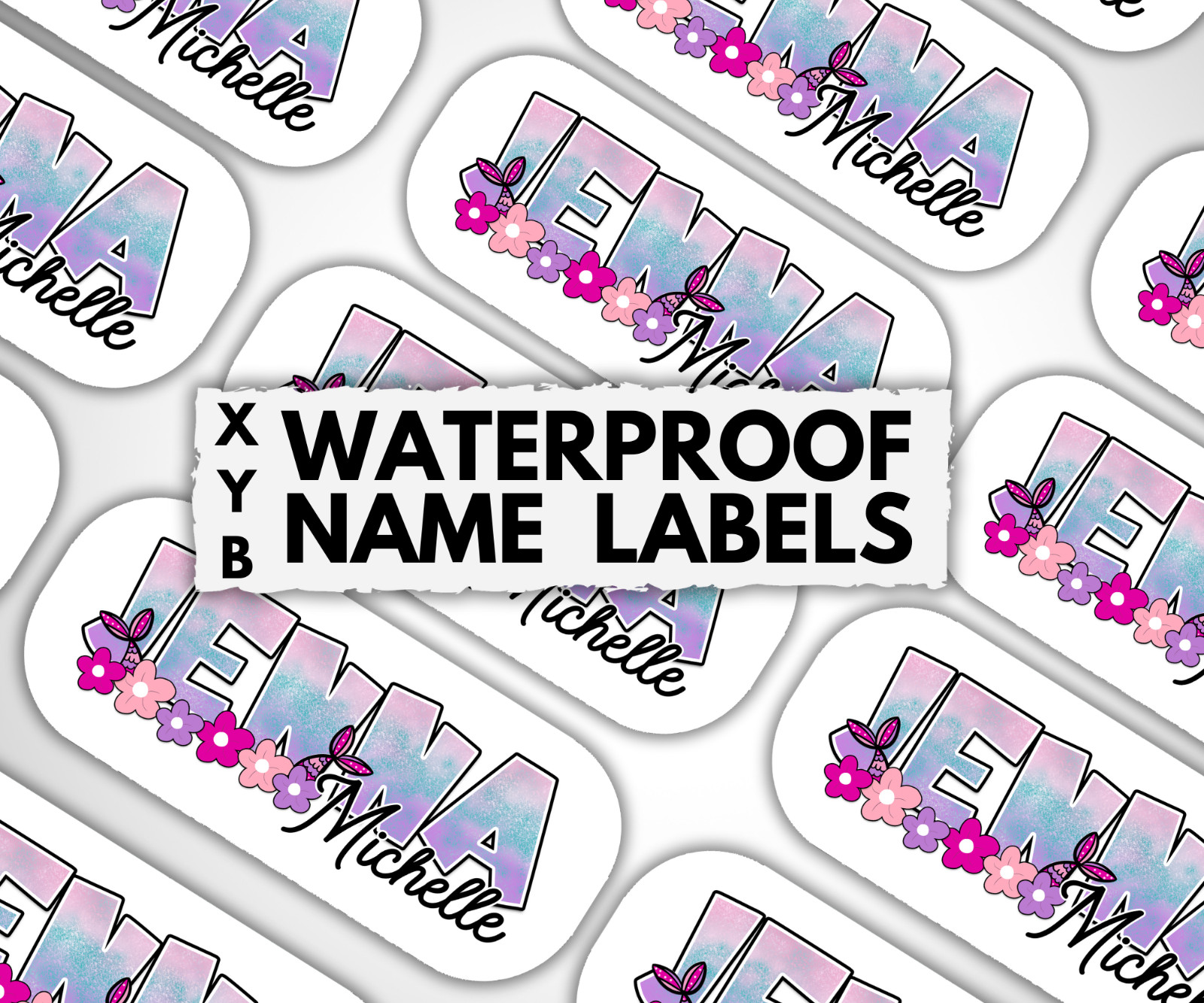Custom Waterproof Mermaid Name Labels for School, Daycare, Lunchboxes & Gifts gallery