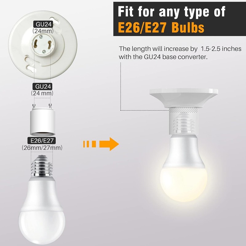 GU24 to E26/E27 Adapter 8-Pack - Heat Resistant & Fireproof Lighting Solution gallery
