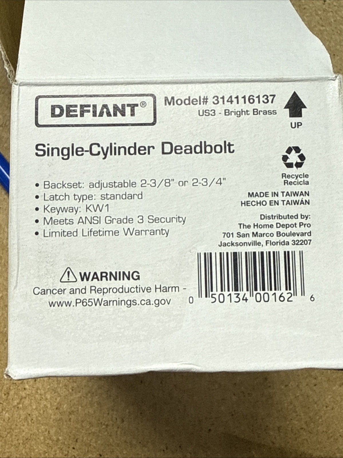Defiant Single Cylinder Deadbolt Polished Brass 154-717 gallery