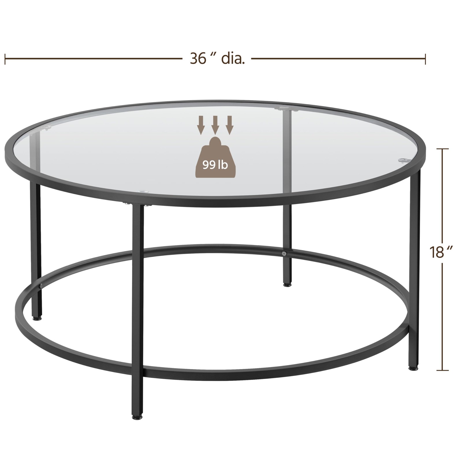 36" Round Glass Coffee Table, Black Circle Coffee Table Center Table w/Glass Top gallery