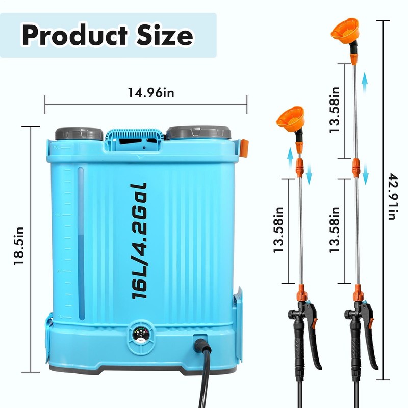 Battery Powered Backpack Sprayer 4.2Gallon 0-100 PSI Adjustable Pressure Sprayer gallery