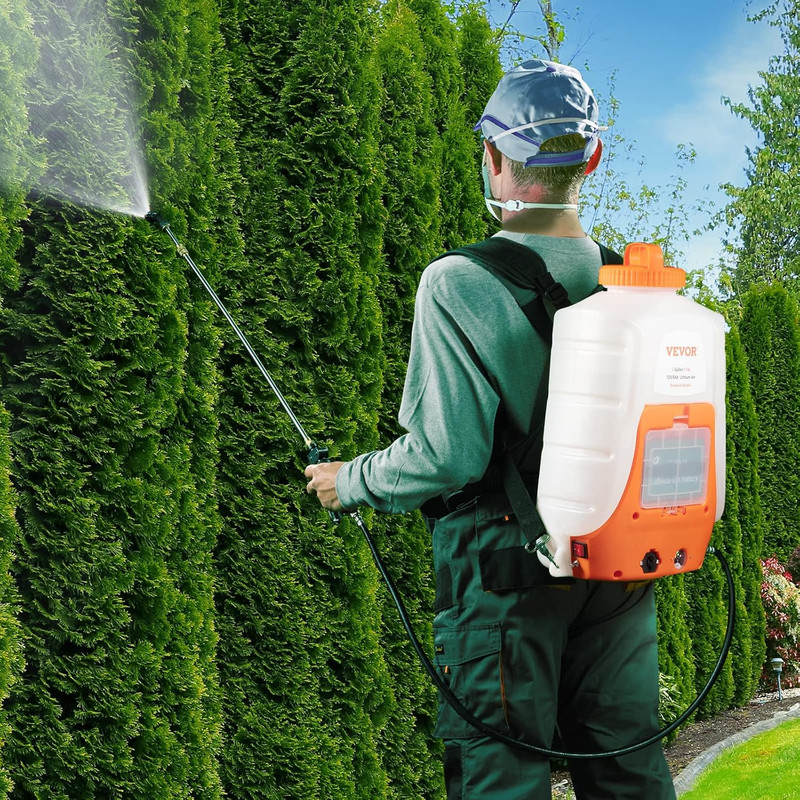 4 Gallon Battery Backpack Sprayer 0-90 PSI Adjustable 12V 8Ah w/8 Nozzles 2 Wand gallery