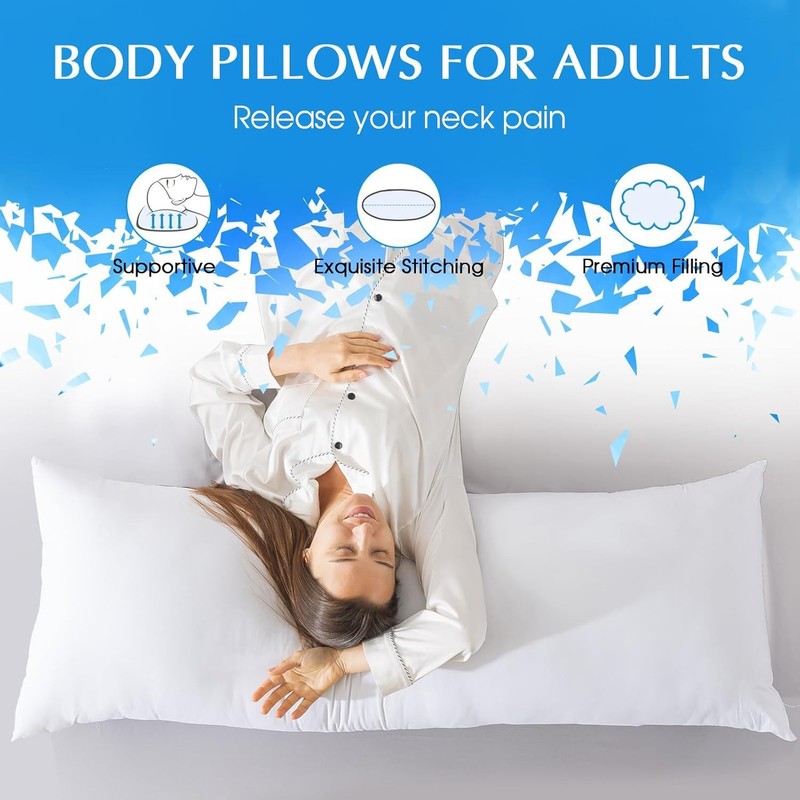 Memory Foam Body Pillow Insert, Soft Large Full-Length Bed Pillow for Adults gallery