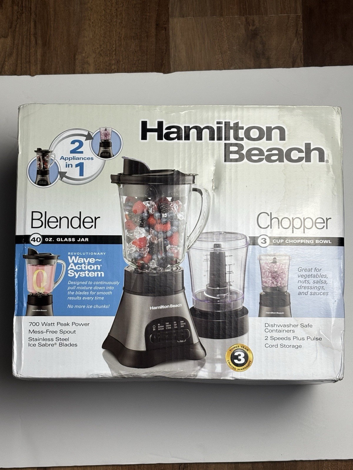 Hamilton Beach 2-in-1 Blender & Chopper 58164 New Open Box 40oz Glass gallery
