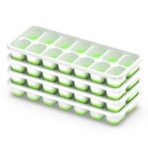 Ice Cube Tray with Lid, 4 Pack Durable Stackable Ice Cube Trays for Freezer with
