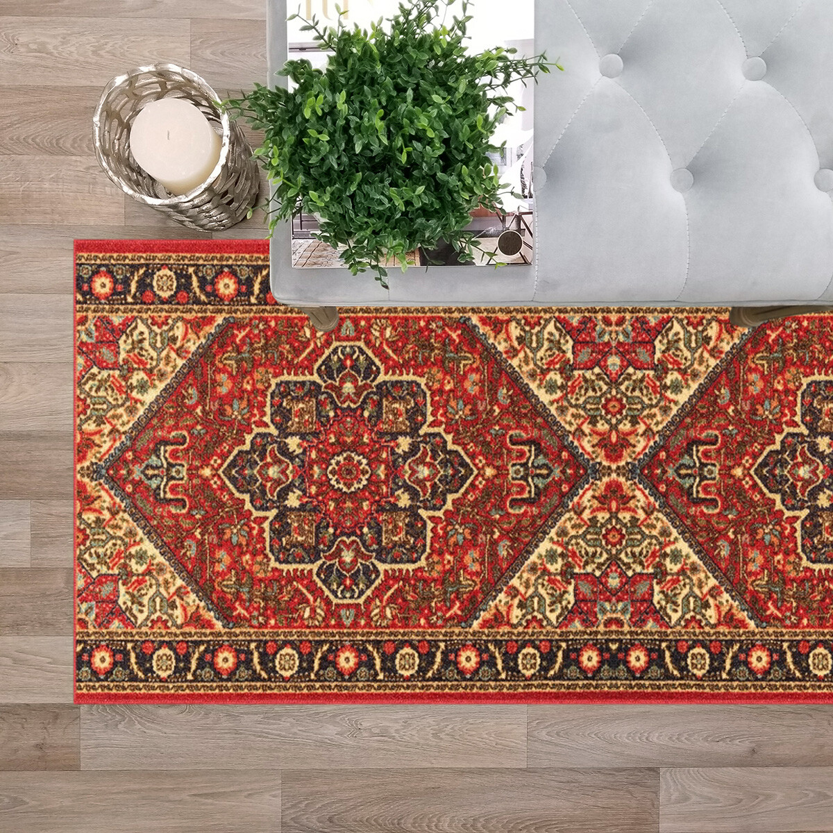 Custom Size Hallway Runner Rug Non Slip Rubber Back RED Traditional Oriental gallery
