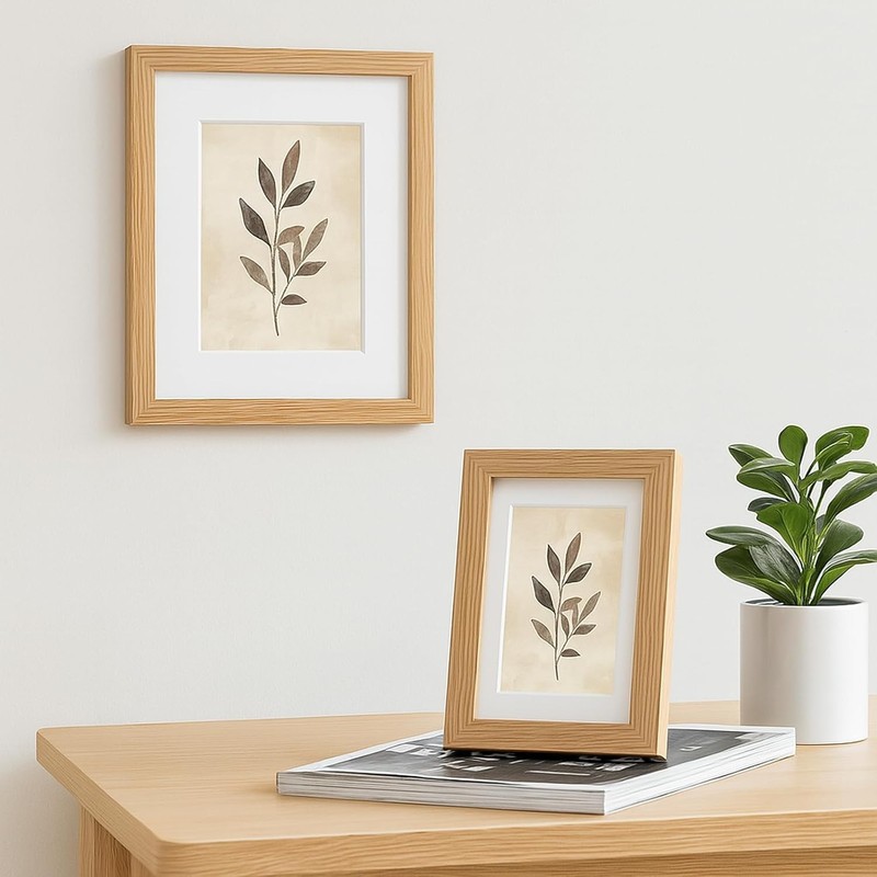 Versatile Solid Oak Picture Frame Holds 3x5 & 4x6, Easy to Hang or Stand - Beige gallery