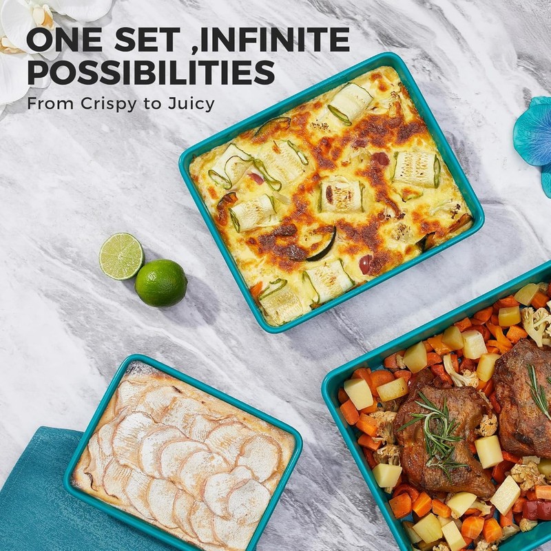 Deep Baking Pans Set Nonstick 3 Pack Large Rectangular Sheet Cake Pans 13/11/9In gallery