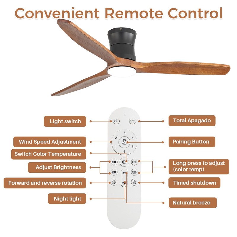 Low Profile Ceiling Fan with Light & Remote Control & 3 Wood Blade 3CCT Dimmable gallery