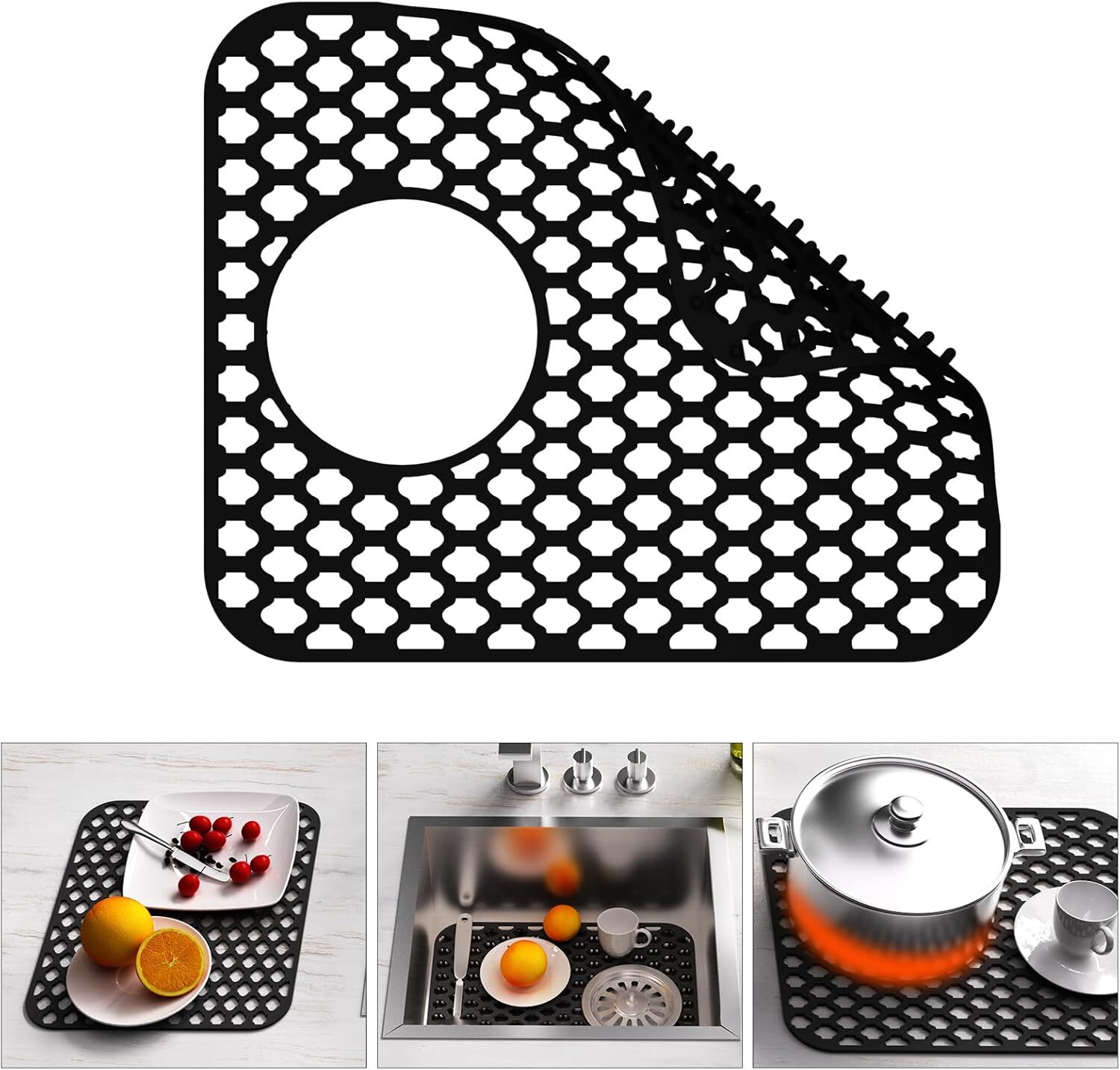 TOOVEM 14x12'' Sink Protector Mat Silicone with Drain Protect Sink for Kitchen gallery