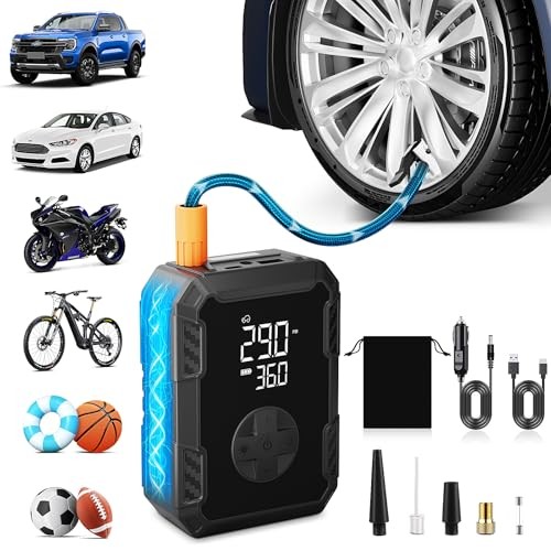 Tire Inflator Portable Air Compressor – Dual Power & Digital Display Black gallery