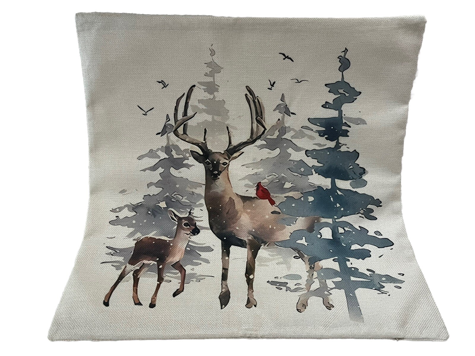 Deer Trees Nature Winter Christmas Linen Throw Pillow Cover Holiday Home Decor gallery
