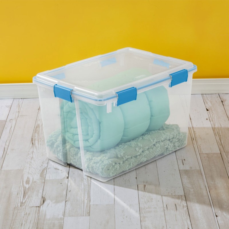 Sterilite 80-Qt Clear Plastic Stackable Storage Bin w/ Gasket Latch Lid, 8 Pack gallery