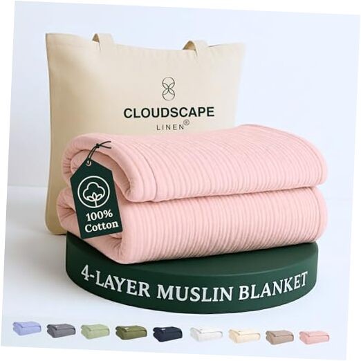 Cloud Scape Linen 4 Layer Oversized KING / CALIKING (92"x108") Seashell Pink
