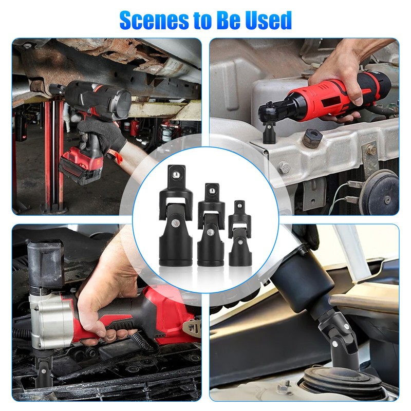 3Pcs Impact Universal Joint Socket Swivel Set 1/4" 3/8" 1/2" Drive Sockets Tool gallery
