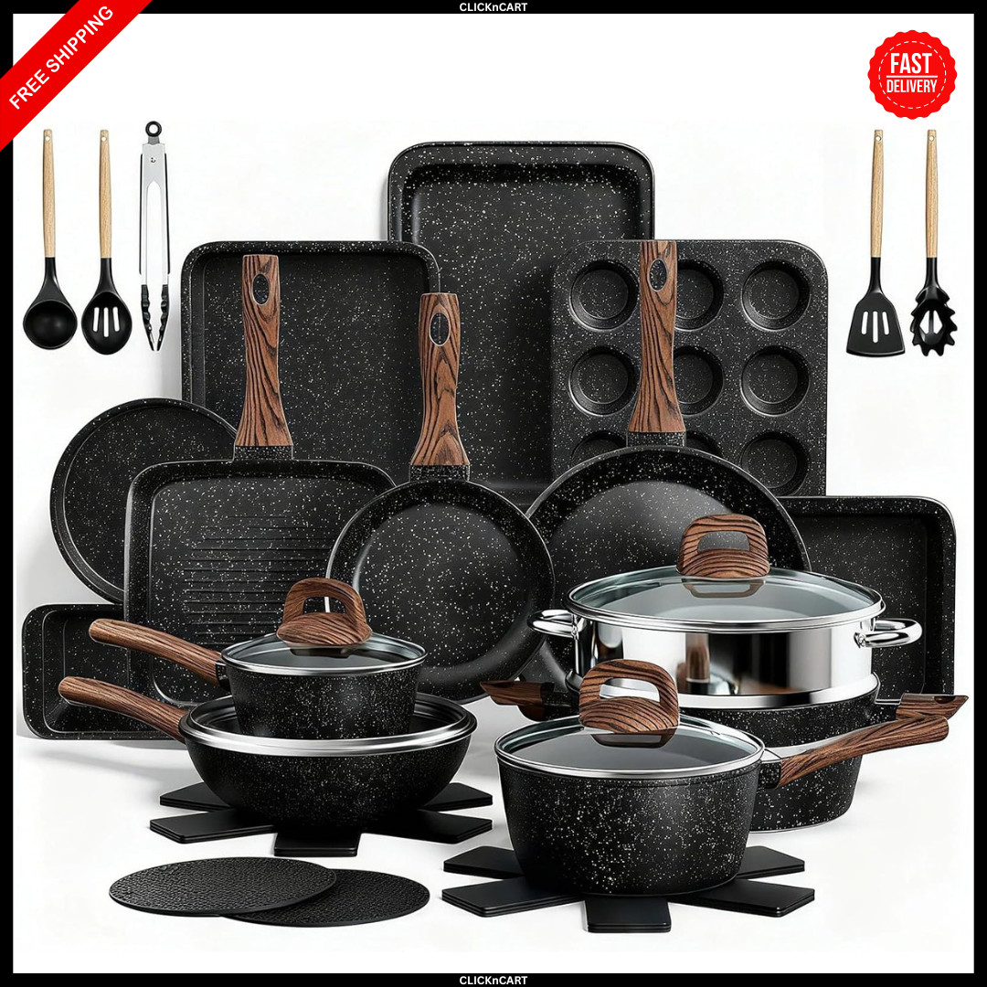 Pots and Pans Set Non Stick, 31 Piece Kitchen Induction Cookware & Bakeware Set gallery
