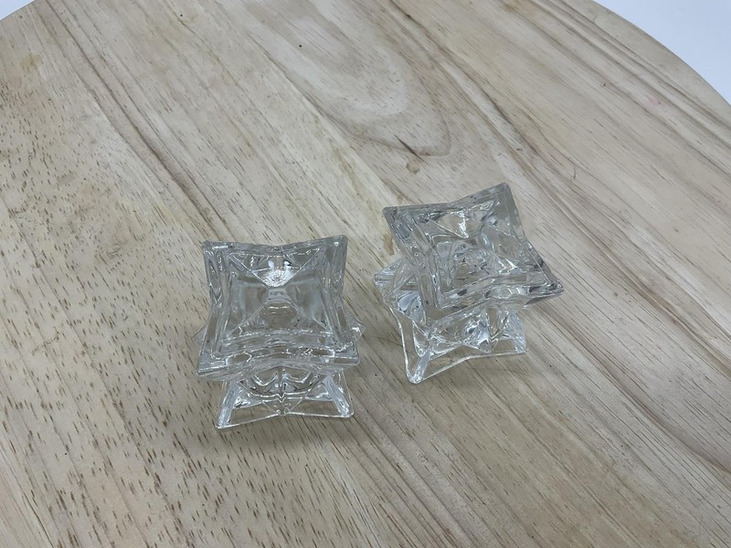 Clear Lead Crystal Candlestick Holders Set Of 2 Taper Candle USA Decor Tabletop gallery