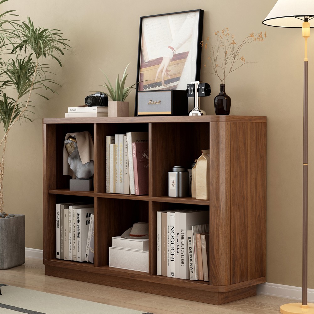 6 Cube Storage Bookcase 40" Wide Horizontal Bookshelf Curved Edge 2 Tier gallery