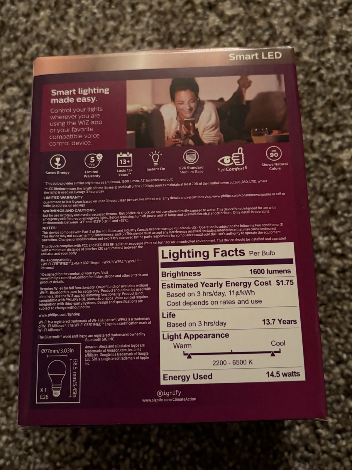 Philips 100-Watt Equivalent A21 LED Smart Wi-Fi Color Changing 2700 (K) Light gallery
