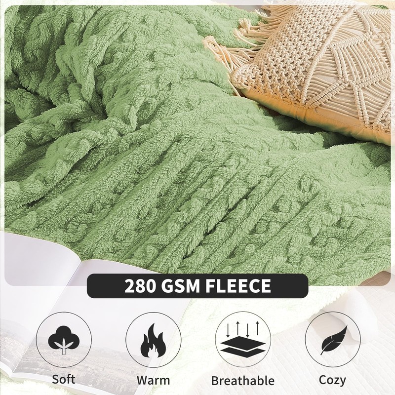 Sherpa Blanket - 3D Pattern Design Sage Green Throw Blanket for Sofa Couch, B... gallery