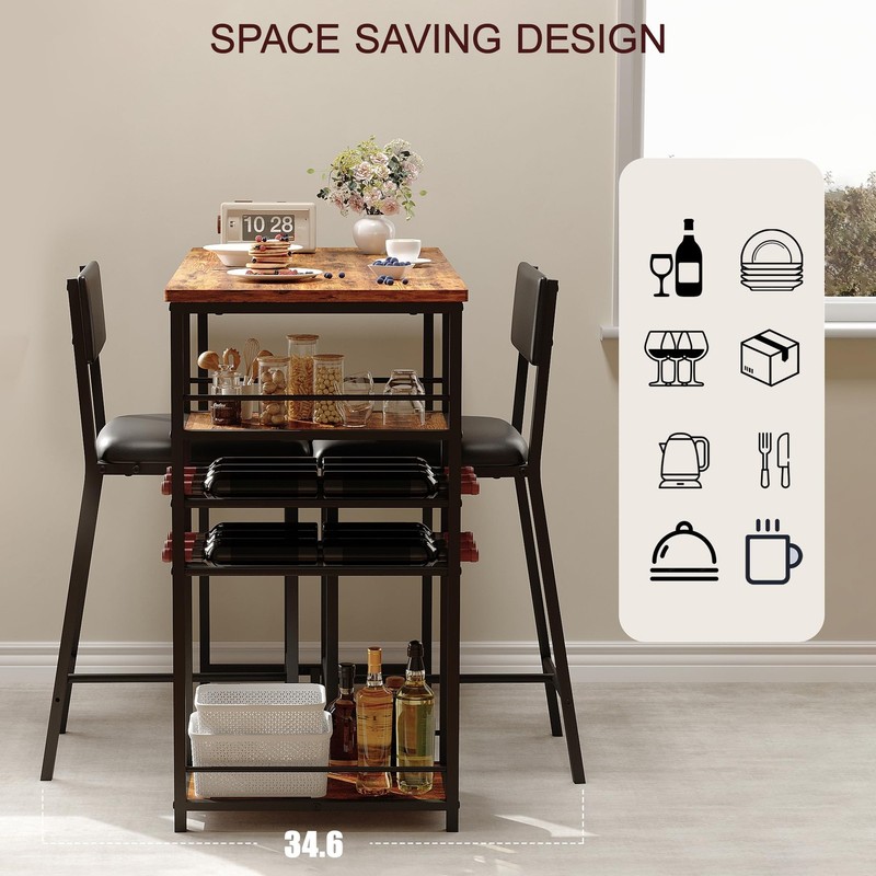 Dining Table Set for 2, Counter Height Table with 2 Upholstered Chairs and St... gallery