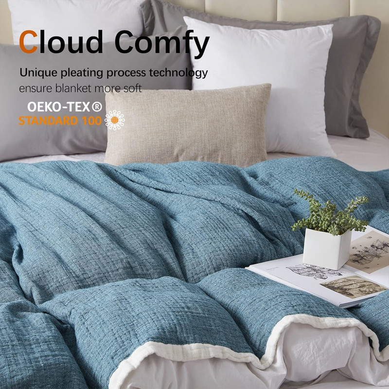 SE SOFTEXLY Cotton Muslin Throw Blanket for Adults,Breathable 4-Layer Yarn Dyed gallery