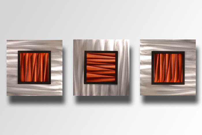 3 Piece Modern Contemporary Abstract Metal Wall Sculpture Art Painting Copper gallery