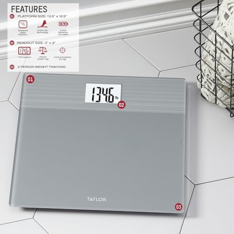 Taylor Digital Bathroom Scale – Stainless Steel Gray Platform , 500 lb Capacity gallery