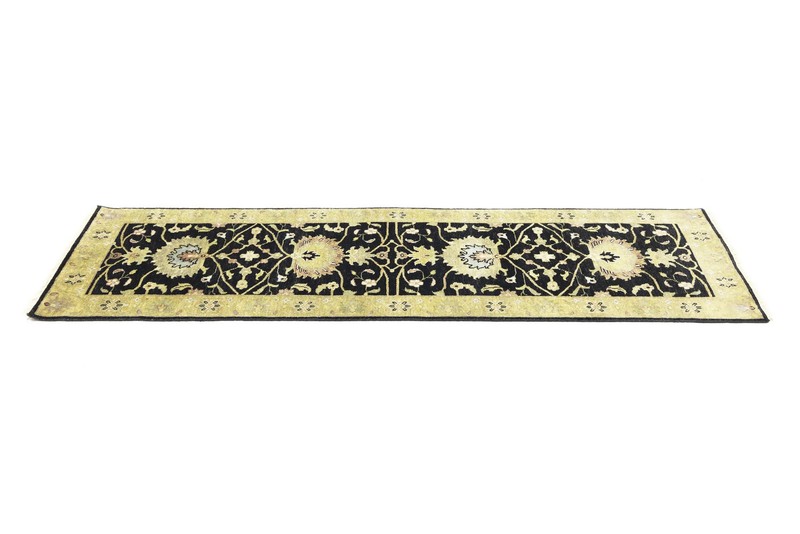 Hand-Knotted Oushak Oriental Wool Runner Rug Floral Black Carpet 2'5x7'11 ft gallery