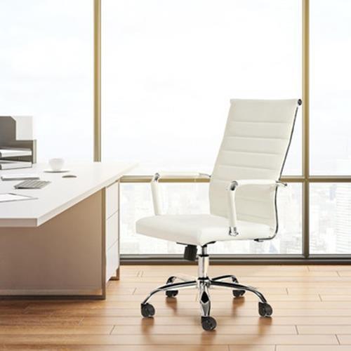 Ergonomic White Ribbed PU Leather High Back Executive Computer Desk Office Task gallery
