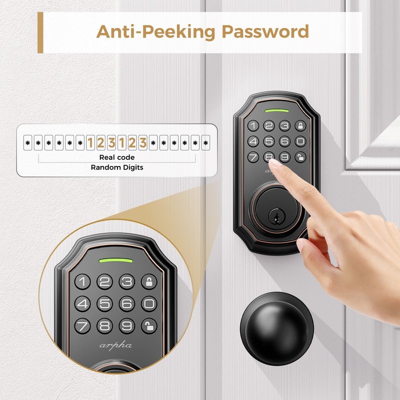 ARPHA Keyless Entry Smart Door Lock Anti-Peeping Password Keypad Auto Deadbolt gallery
