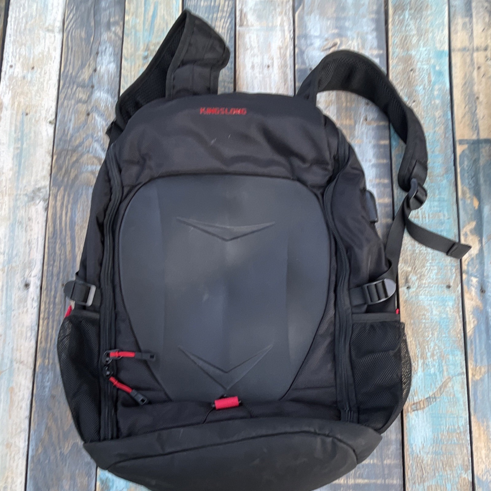 Kingslong Hiking Backpack Black Red Zip Hard Front Panel Padded Straps 2