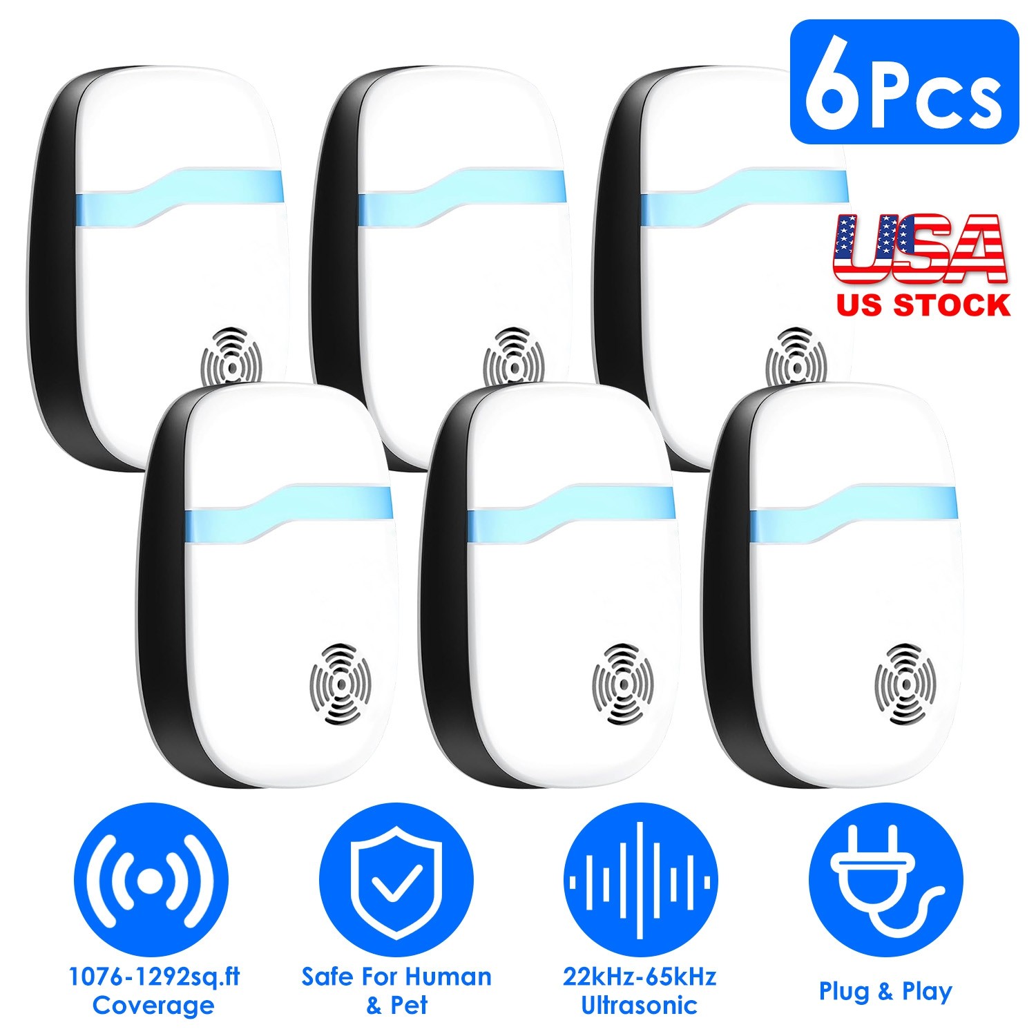 Ultrasonic Pest Repellers Electric Plug-In 6 Pack Rodent Deterrent Set Indoor gallery