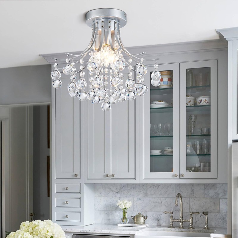 Modern Silver Crystal Semi-Flush Mount Chandelier Lighting Ceiling Light Fixt... gallery