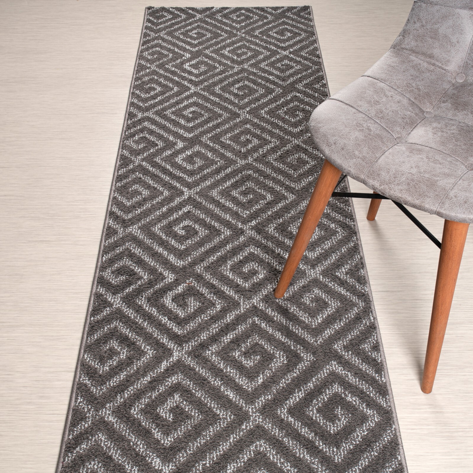 Custom Length Stair Hallway Runner Rug Non Slip Backing, Squares Grey gallery