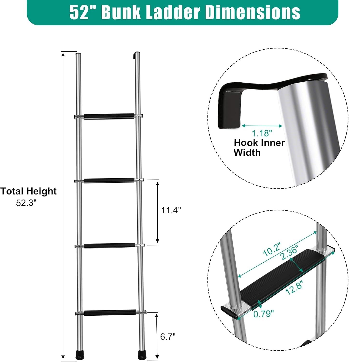 52" RV Bunk Ladder, 4 Step Integrated Aluminum Camper Bunk Bed Ladder with An... gallery