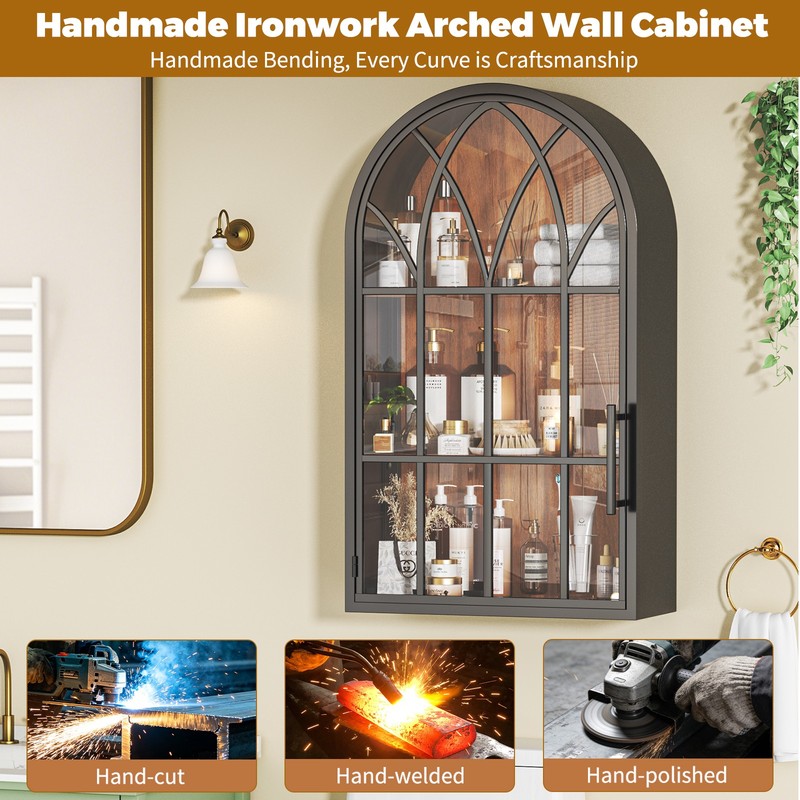 Fully Assembled Bathroom Arched Wall Cabinet Modern Floating Medicine Organizer gallery