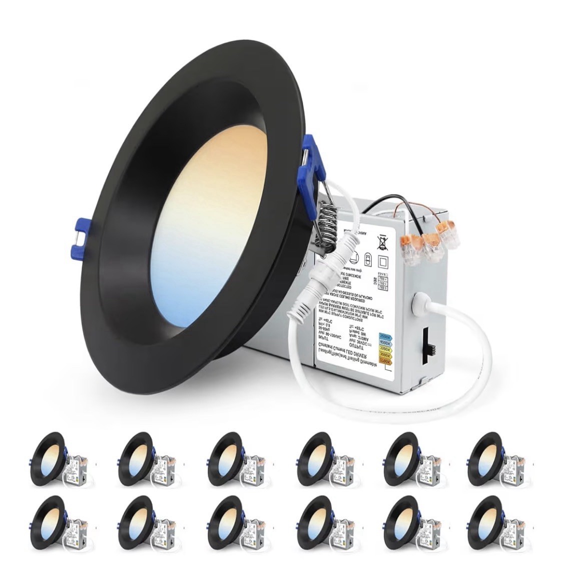 4 Inch Anti-Glare LED Downlight,Dimmable, 5CCT Reset, Black, 12 Pack Round gallery