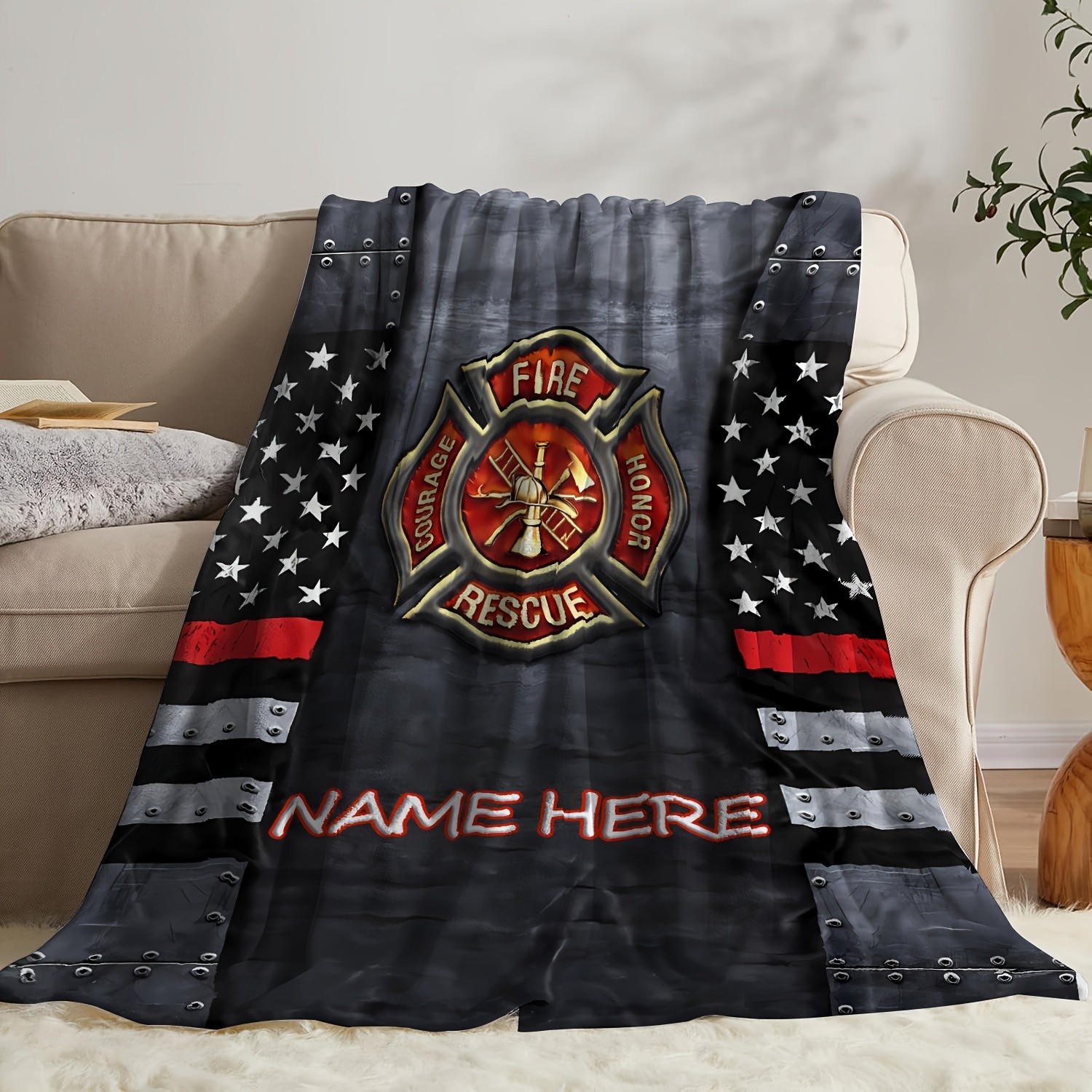 1pc Symbolic Firefighter Tribute Blanket, Suitable for Sofa, Bed, Office Nap B gallery