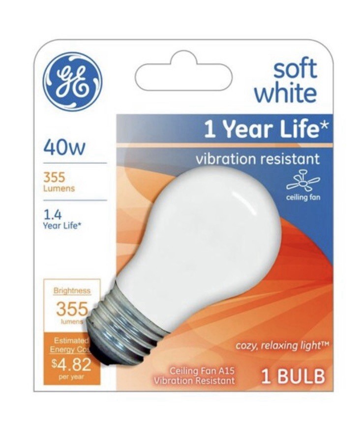 (4) Pack Soft White GE Ceiling Fan Bulbs 40W 355 Lumen Vibration Resistant A-15 gallery