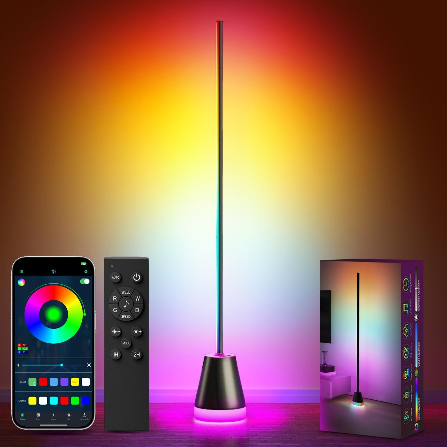 Keepsmile Smart RGB LED Corner Floor Lamp,172 LEDs Bright 59 inches, Black gallery