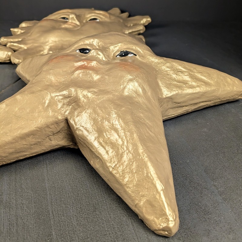 Celestial Chalkware Sun Moon Star Wall Decor Gold Plaster Large 3pc Set gallery