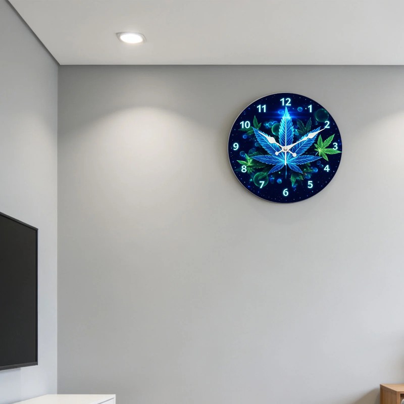 Blue Leaf Pattern Wooden Silent Wall Clock No Battery Holiday Home Decors gallery