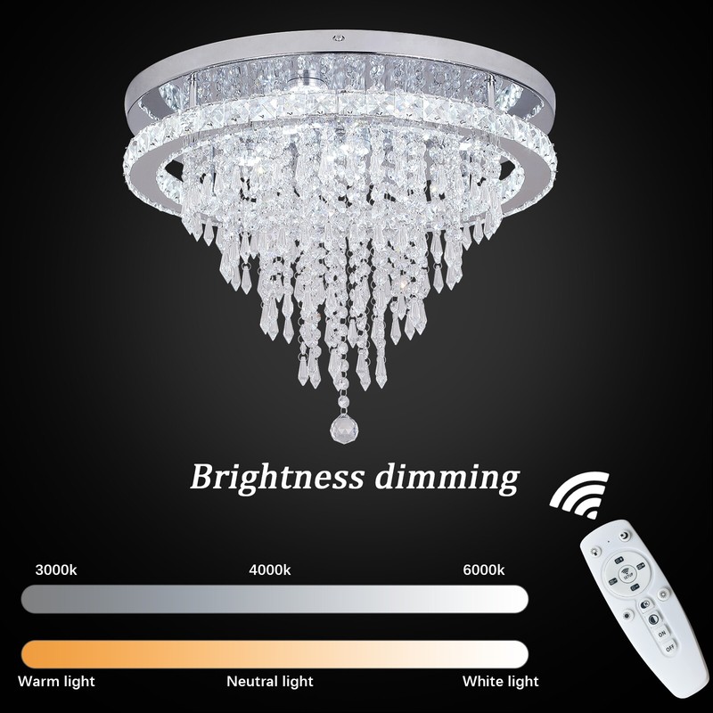 Modern LED Ceiling Light Dimmable Crystal Chandelier Bedroom Living Room Remote gallery