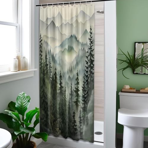 Forest Small Shower Curtain Stand Up Stall Shower 48"W x 72"L (Pack of 1) Green gallery