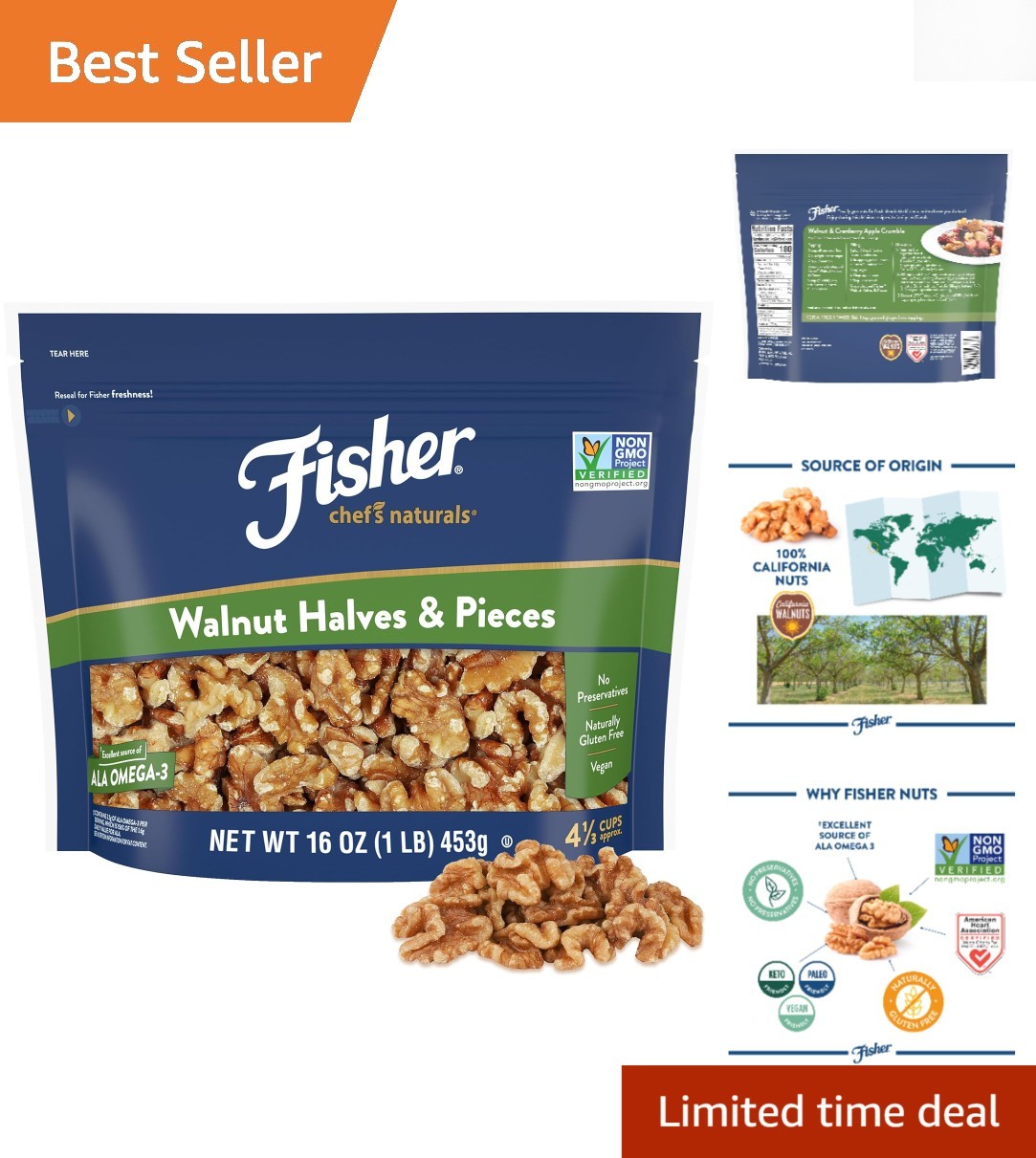 Walnut Halves & Pieces 6 oz, 00% California Unsalted Walnuts for Baking & Coo... gallery
