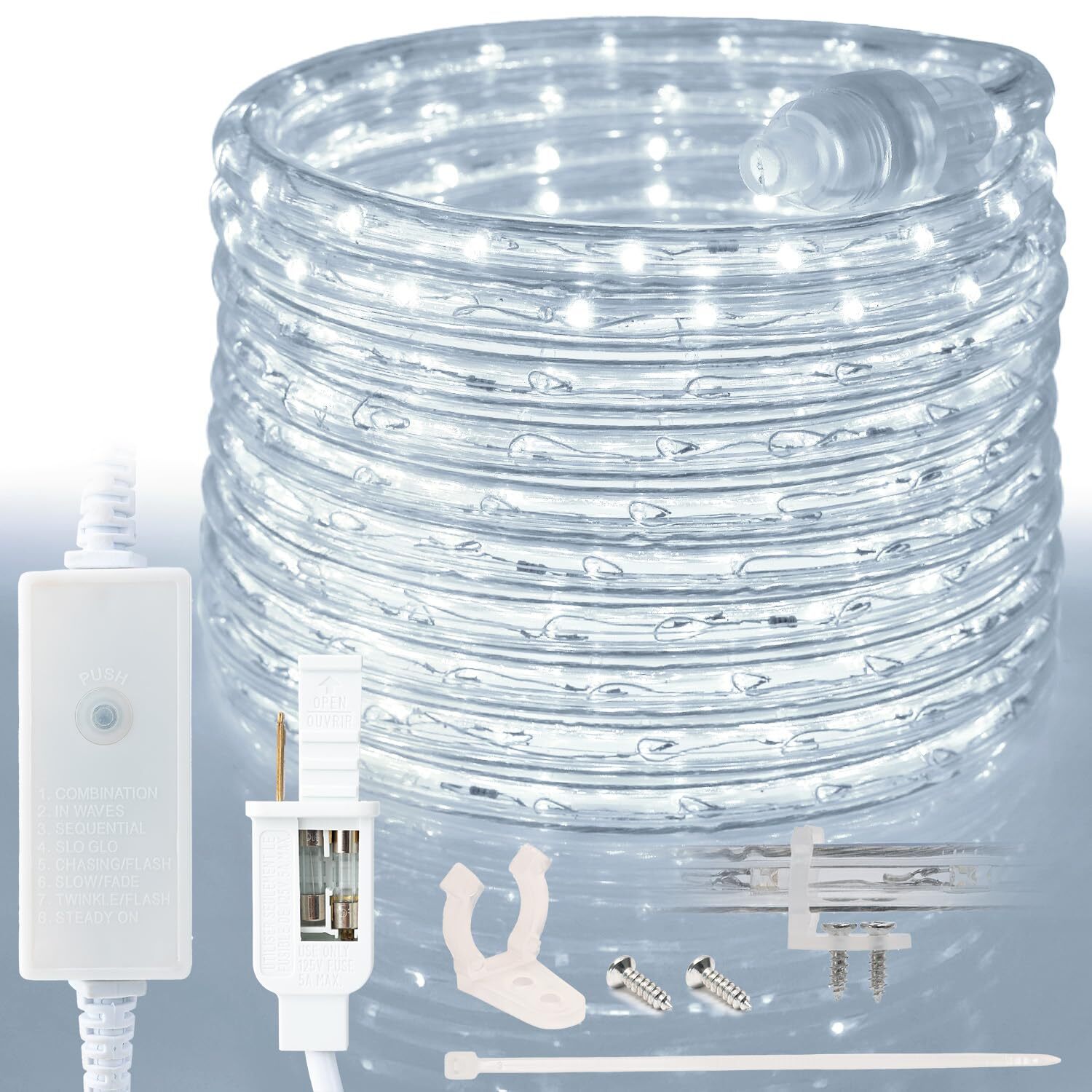 Cool White 8-Mode LED Outdoor Waterproof Rope Light 10' 25' 50' 100' 150' 300'ft gallery