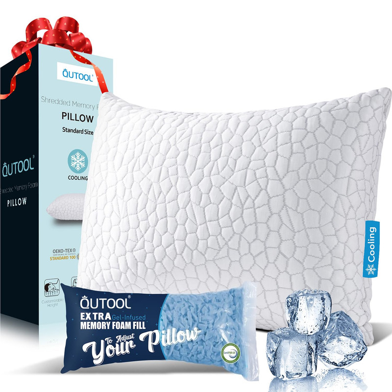 Qutool Cooling Pillow For Sleeping Certipur-Us Shredded Memory Foam Standard gallery